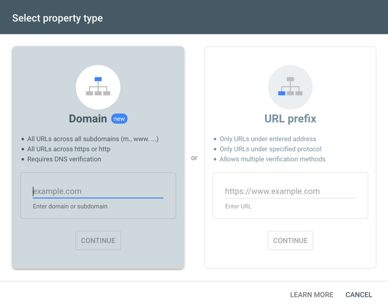 Google Search Console: Property Type