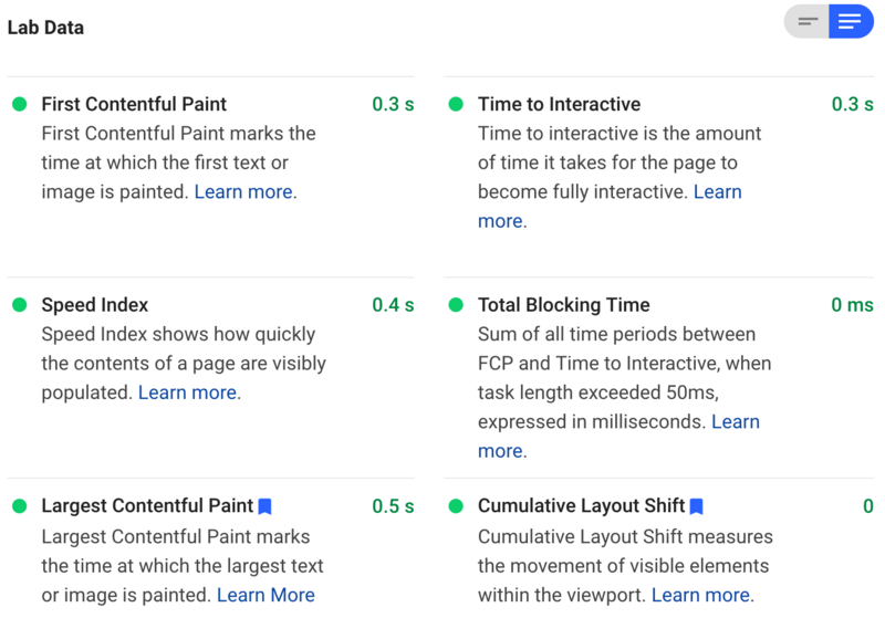 Page Speed Insights Lab Data