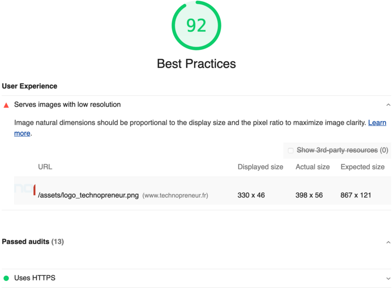 Web.dev metrics: category Best Practices