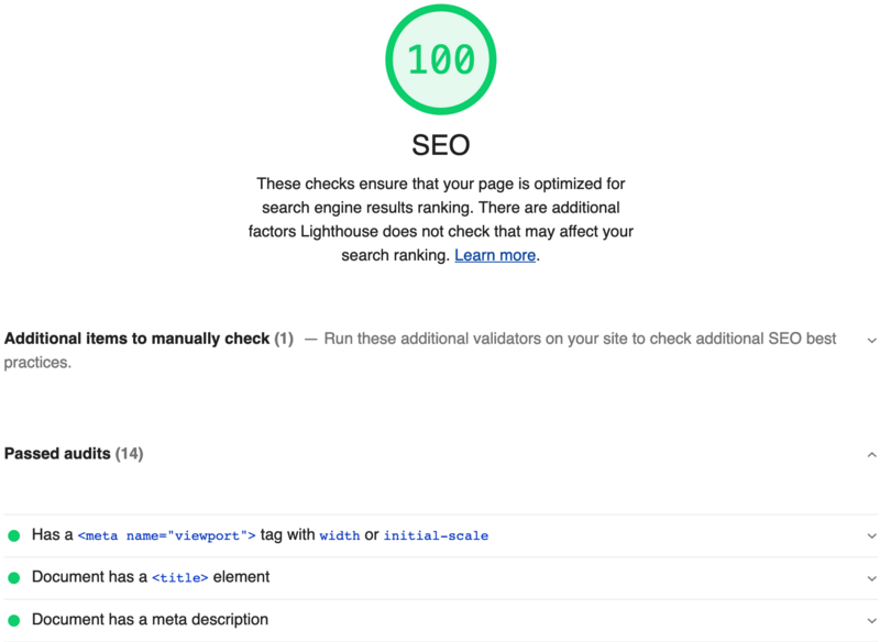 Web.dev metrics: category SEO